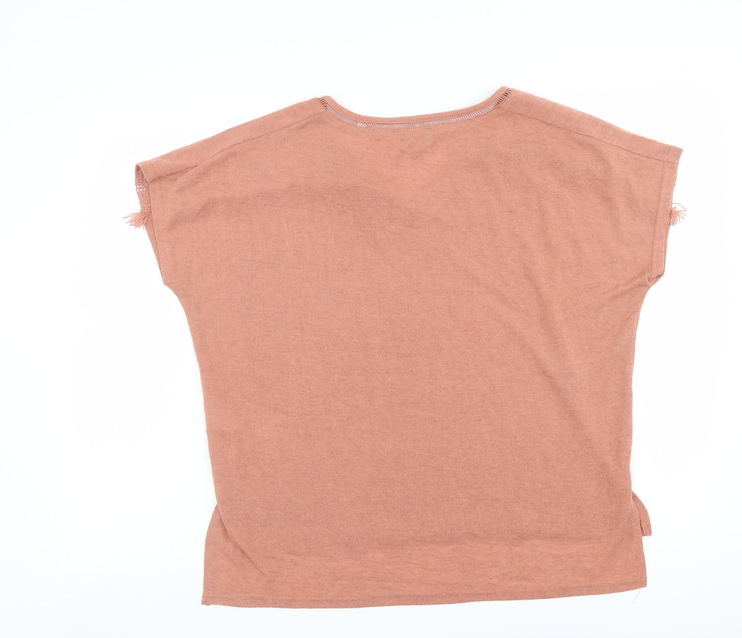 New Look Womens Orange Polyester Basic T-Shirt Size M V-Neck