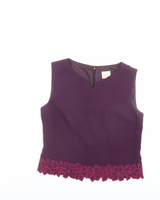 Country Casuals Womens Purple Polyester Basic Blouse Size 10 V-Neck - Hem Detail