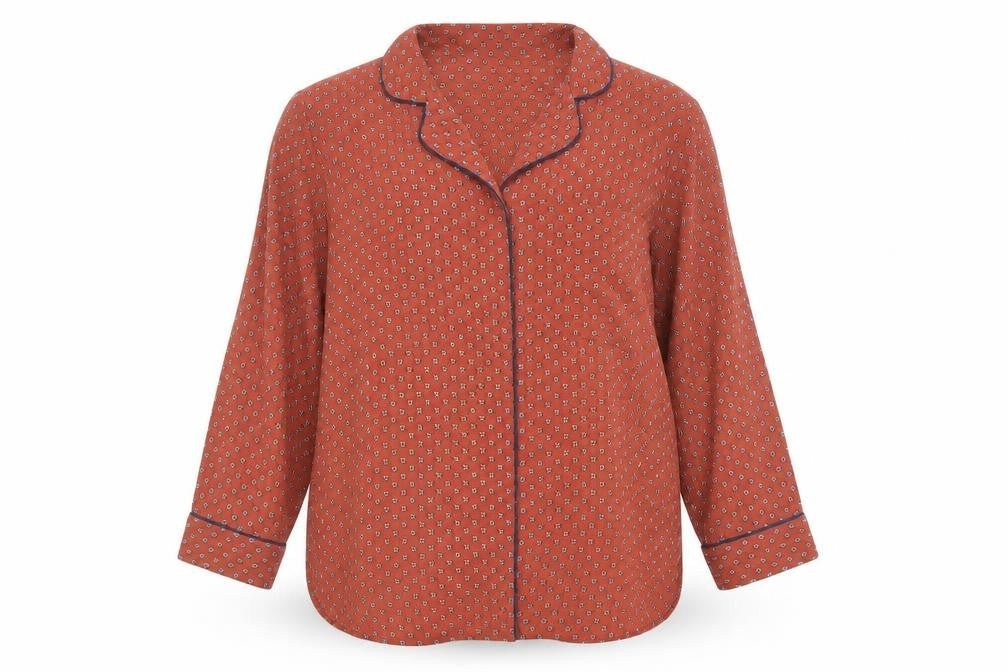 Marks & Spencer Womens Brown Geometric Polyester Basic Button-Up Size 14 Collared