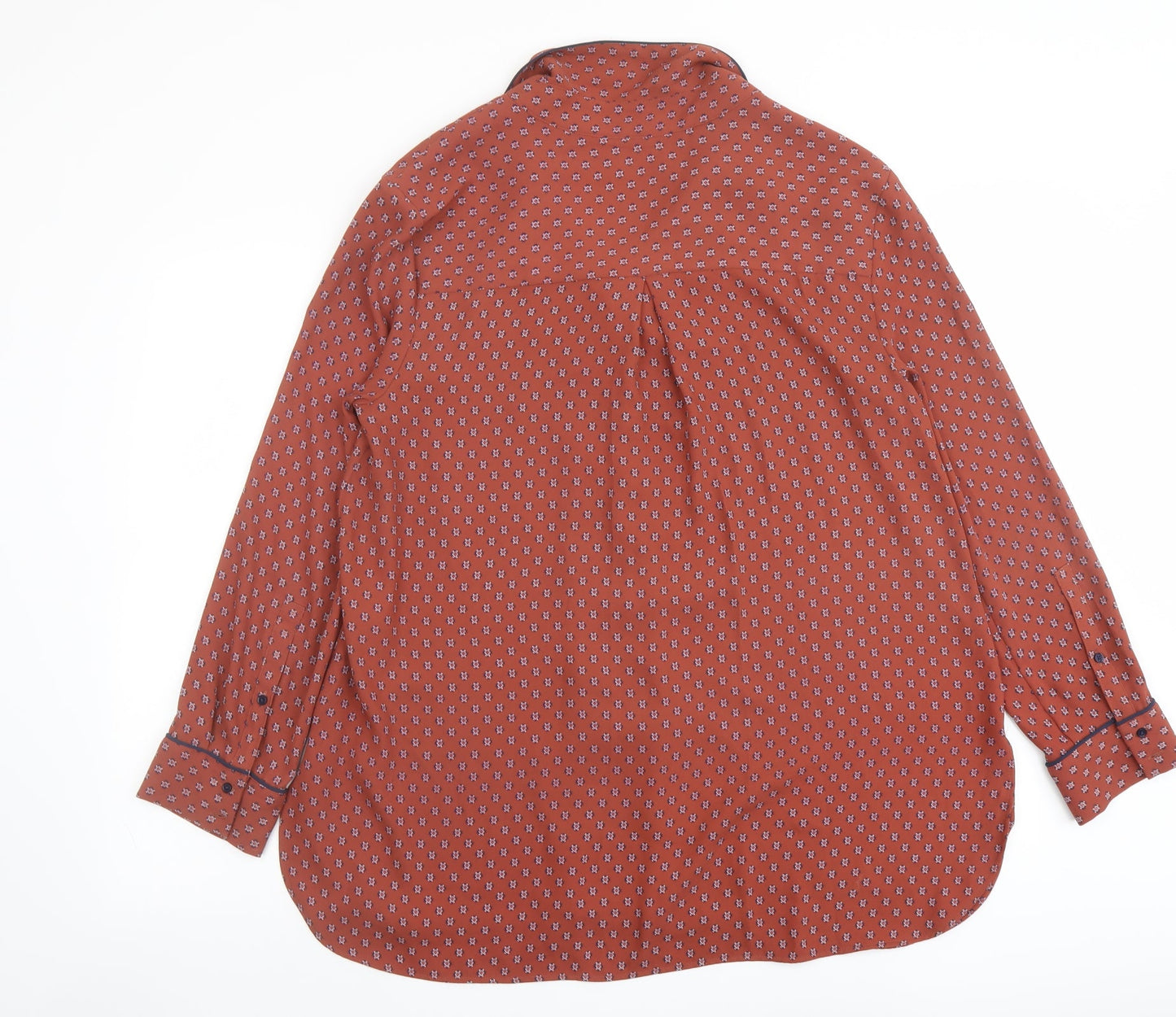 Marks and Spencer Womens Brown Geometric Polyester Basic Button-Up Size 14 Collared