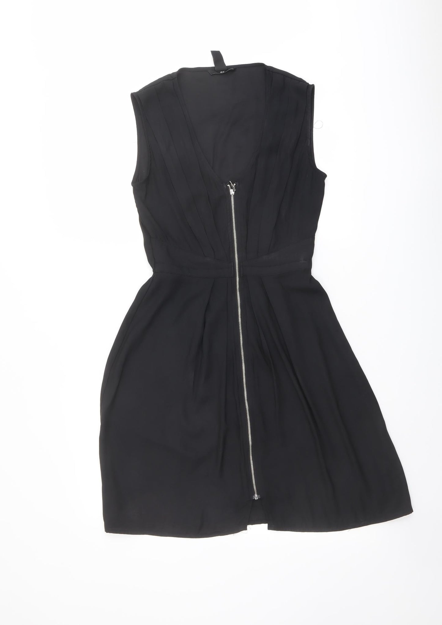 H&M Womens Black Polyester Fit & Flare Size 6 Scoop Neck Zip