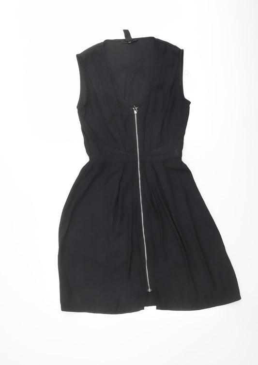 H&M Womens Black Polyester Fit & Flare Size 6 Scoop Neck Zip