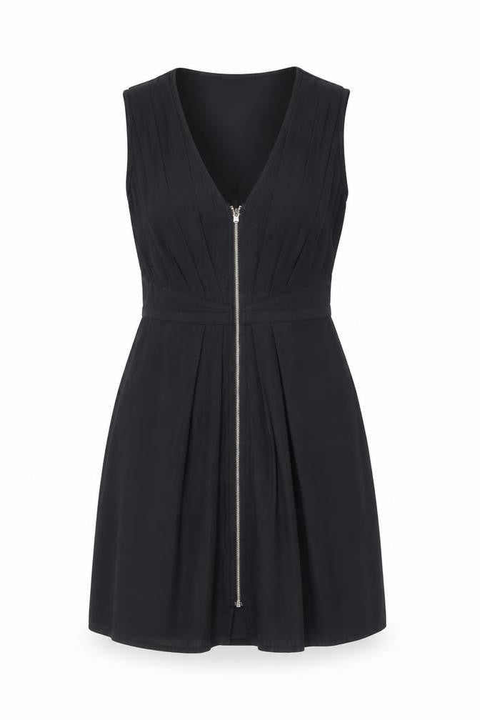 H&M Womens Black Polyester Fit & Flare Size 6 Scoop Neck Zip