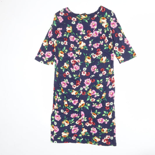 Therapy Womens Blue Floral Viscose Shift Size S Boat Neck Pullover