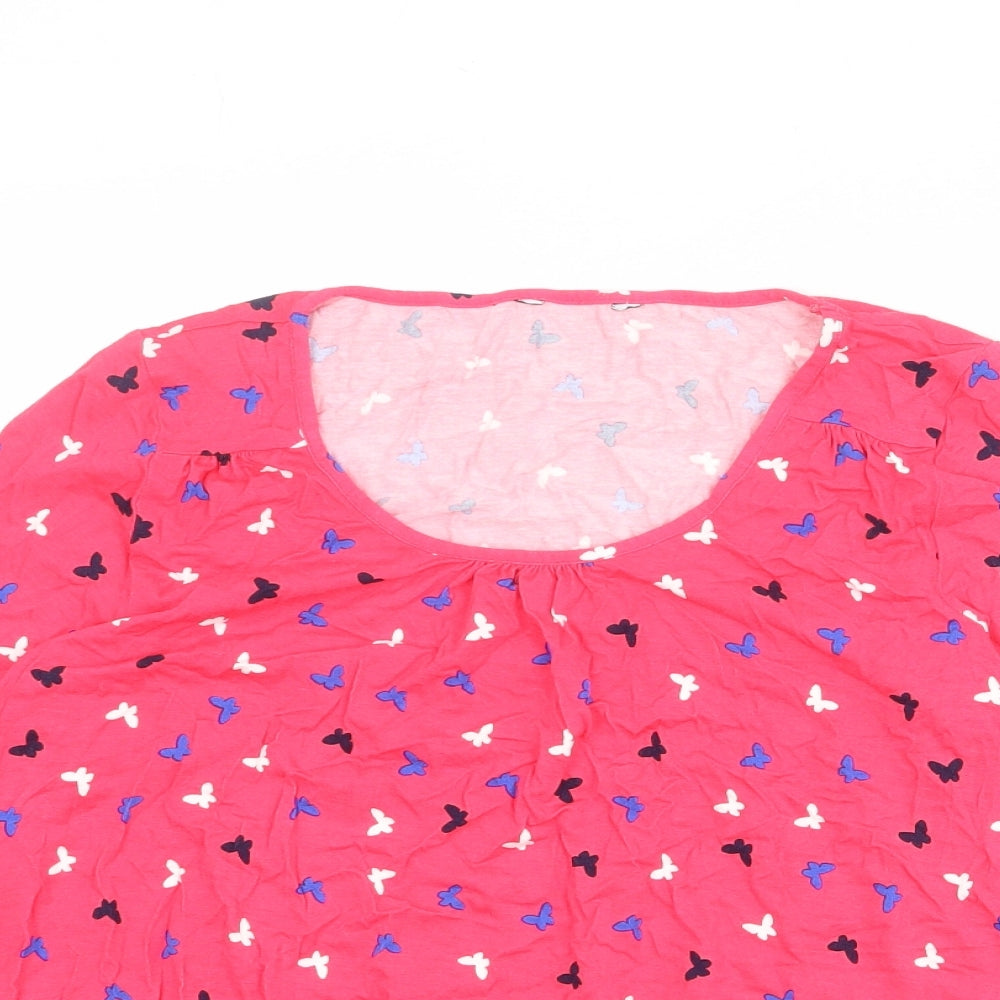 BHS Womens Pink Geometric Viscose Basic Blouse Size 10 Round Neck - Butterfly Pattern