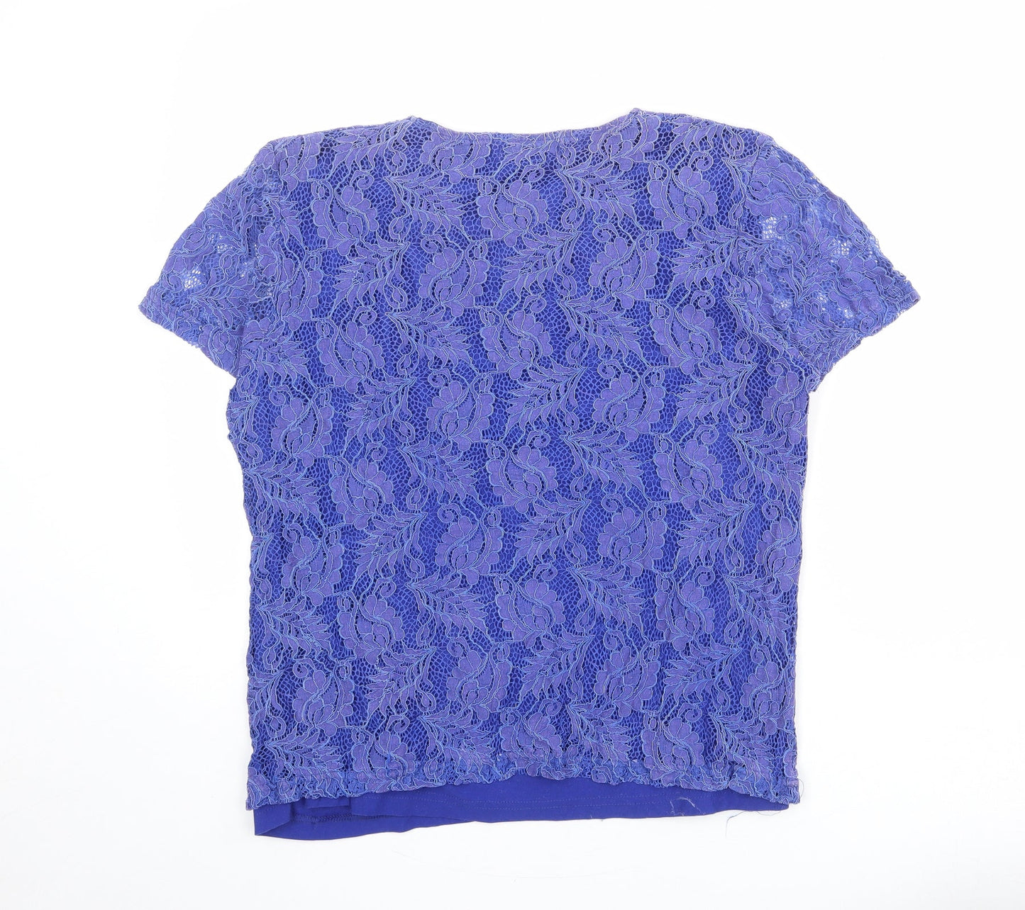 Mudflower Womens Blue Polyester Basic T-Shirt Size L Crew Neck