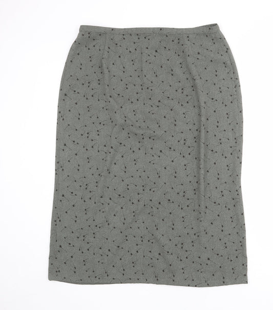 St Michael Womens Green Floral Polyester A-Line Skirt Size 18 Zip