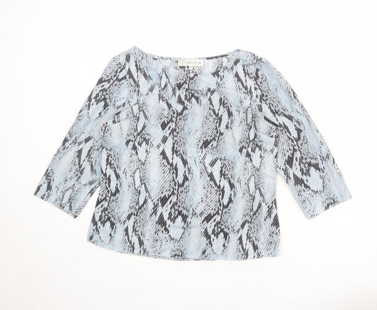 Damsel in a Dress Womens Blue Animal Print Polyester Basic T-Shirt Size 12 Boat Neck - Snake Print