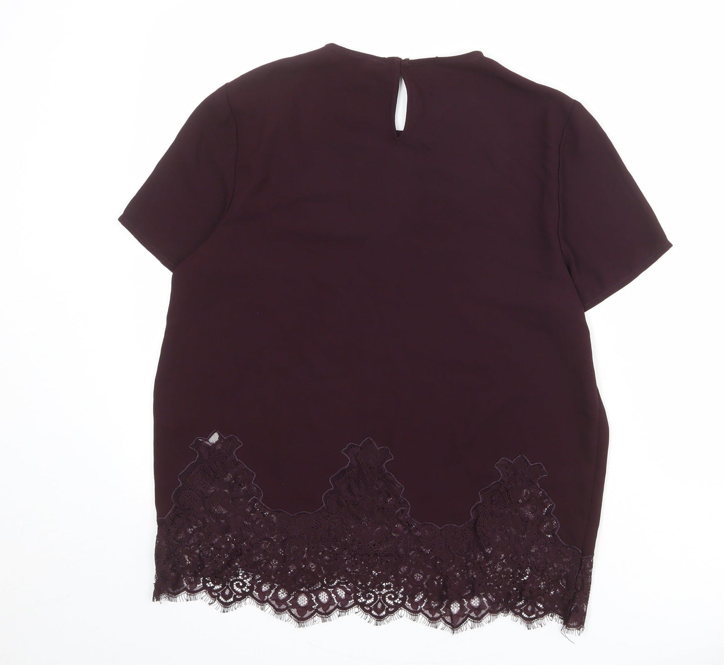 New Look Womens Red Polyester Basic Blouse Size 12 Crew Neck - Lace Trim