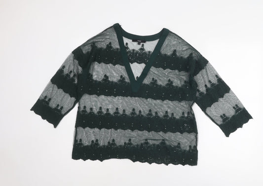 NEXT Womens Green Polyester Basic Blouse Size 12 V-Neck - Crocheted Lace Detail