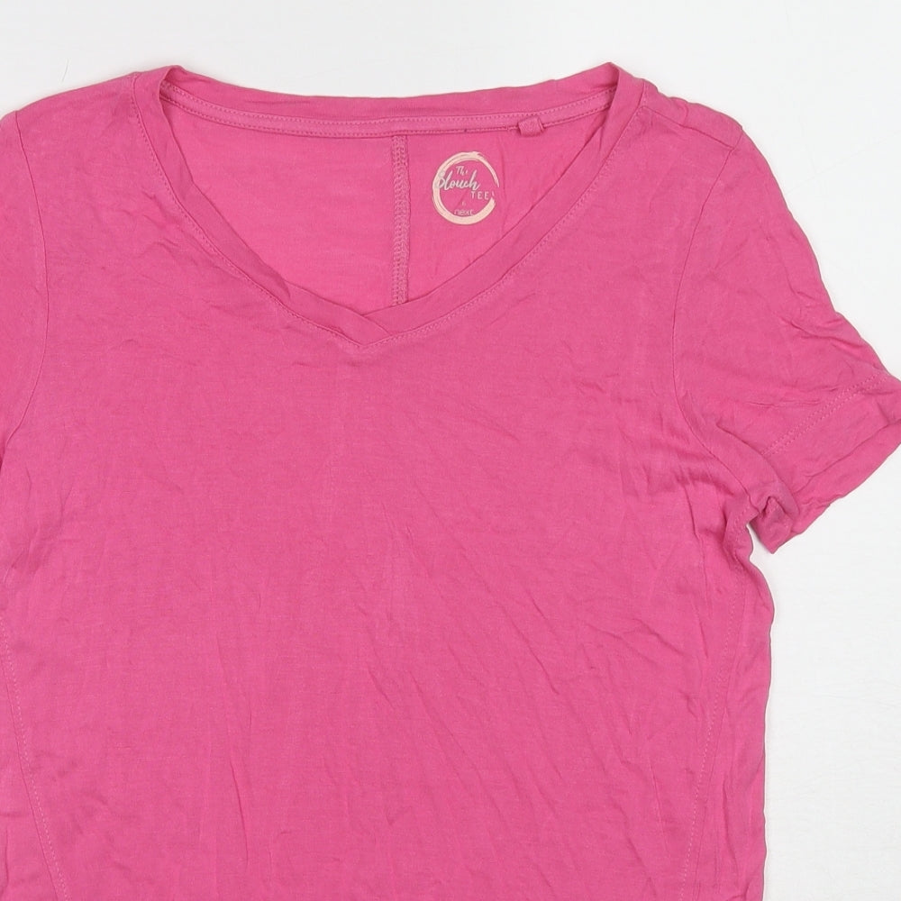 NEXT Womens Pink Cotton Basic T-Shirt Size 6 V-Neck