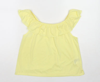 Additional front view of H&M girls’ yellow cotton basic tank, size 11-12, years off the shoulder pullover