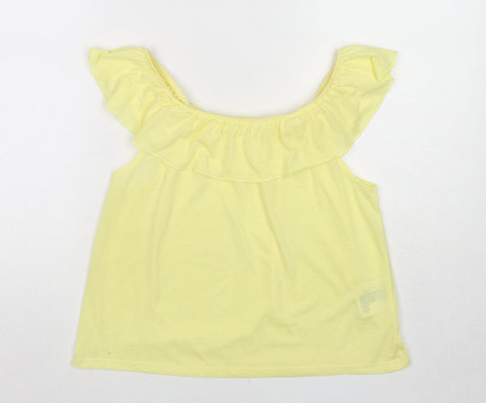 H&M Girls Yellow Cotton Basic Tank Size 11-12 Years Off the Shoulder Pullover