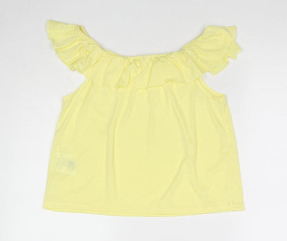 Back view of H&M girls’ yellow cotton basic tank, size 11-12, years off the shoulder pullover