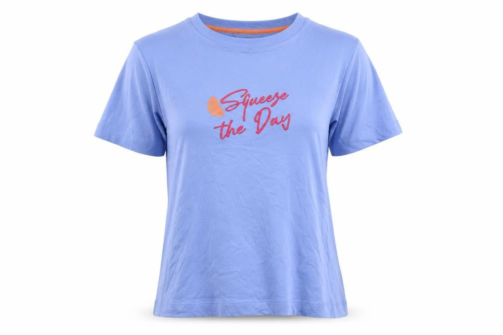 Marks & Spencer Womens Blue Cotton Basic T-Shirt Size S Round Neck - Squeeze the Day