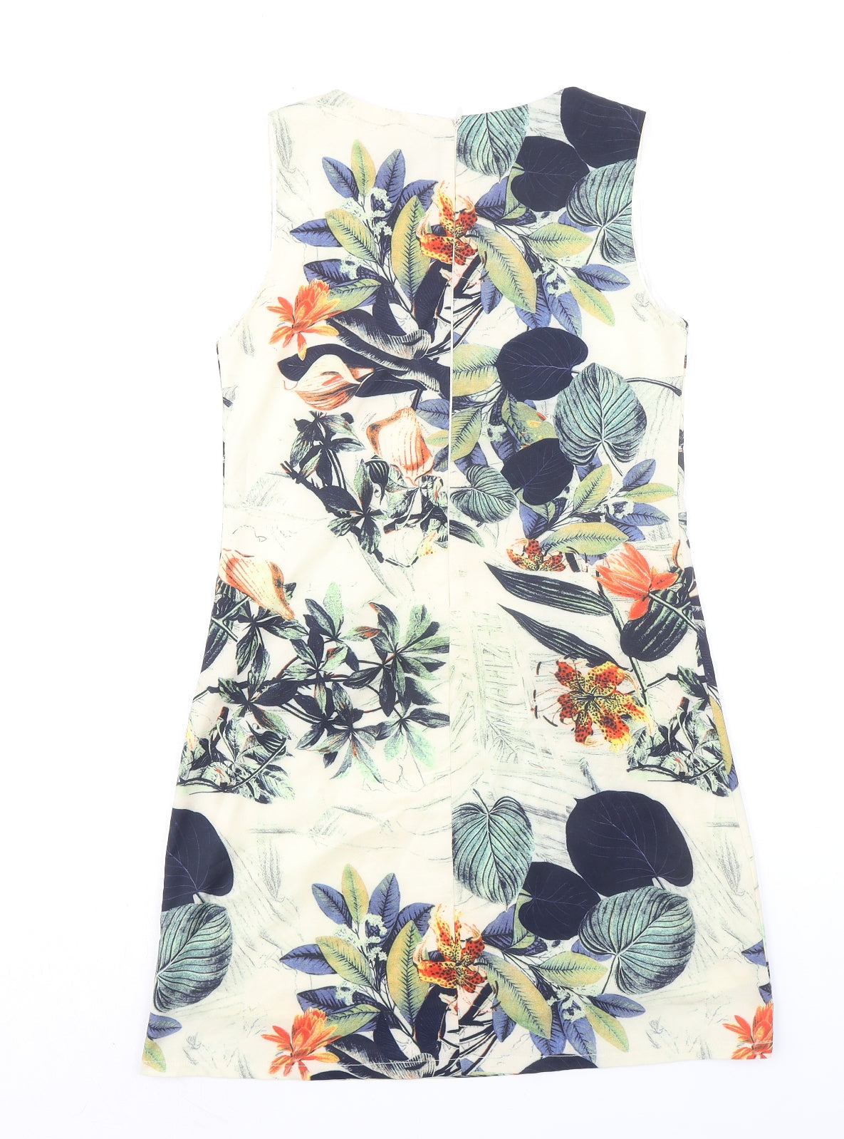 tenki Womens Ivory Geometric Polyester Shift Size 10 Boat Neck Zip