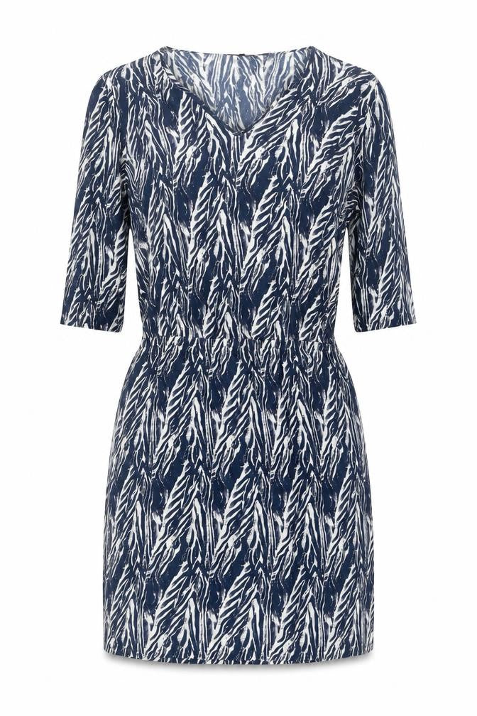 Maison de Nimes Womens Blue Geometric Viscose Shift Size 10 V-Neck