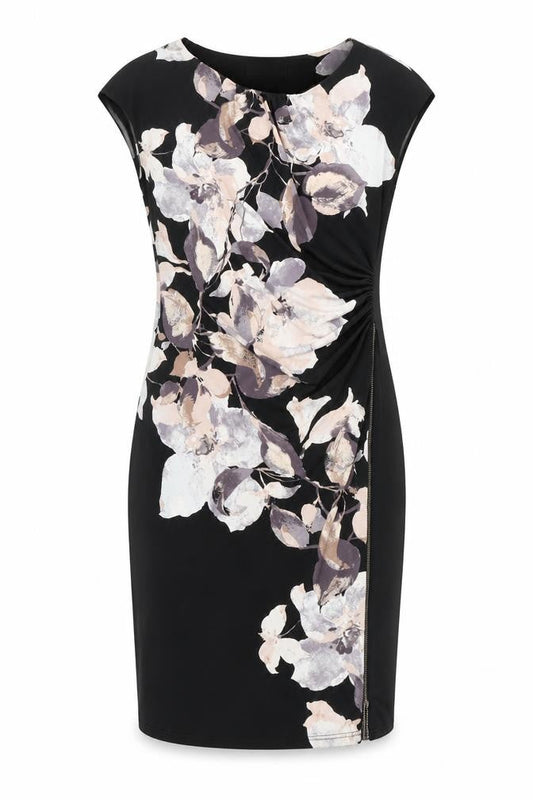 Wallis Womens Black Floral Polyester Shift Size 10 Boat Neck Zip
