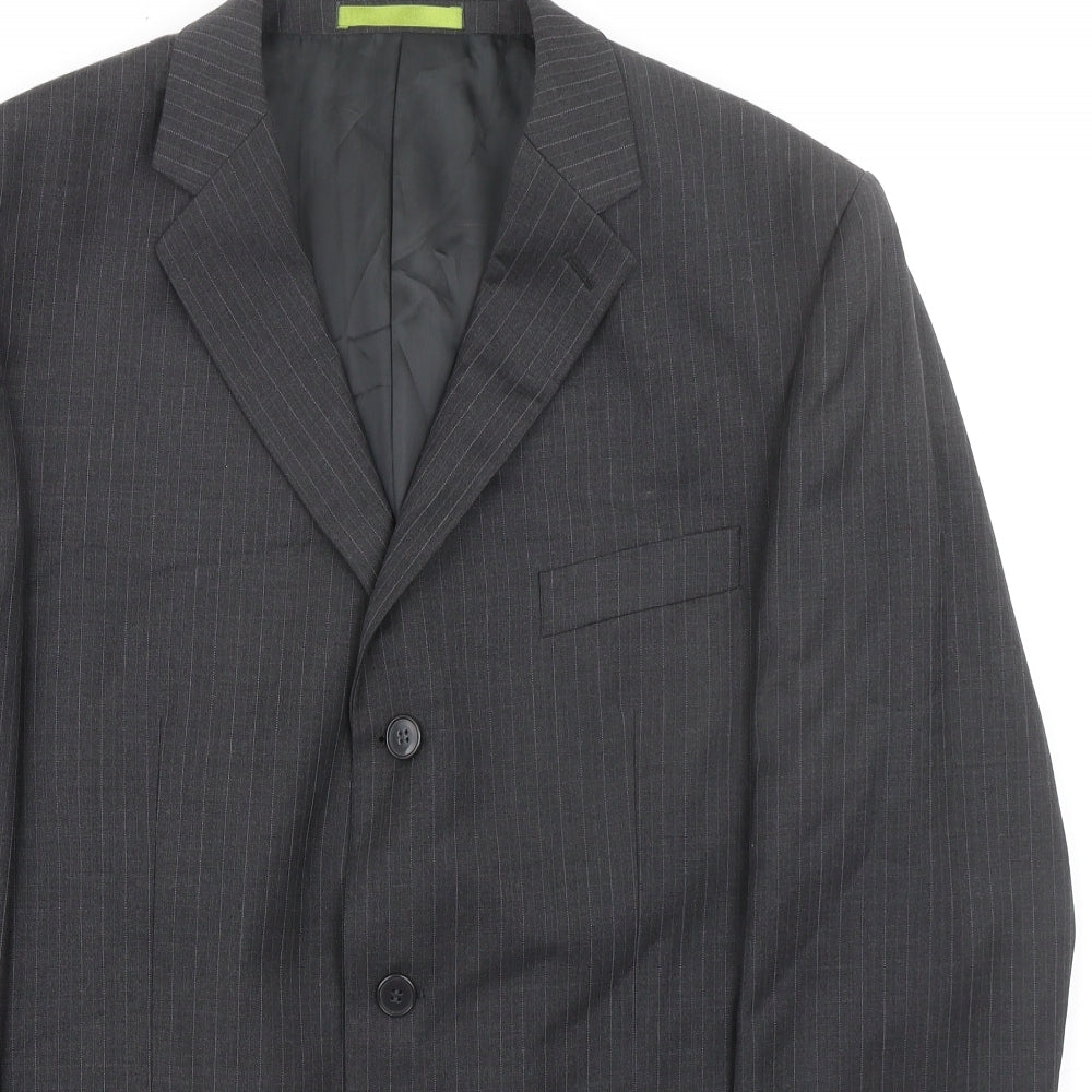 Burton Mens Grey Striped Polyester Jacket Suit Jacket Size 42 Regular