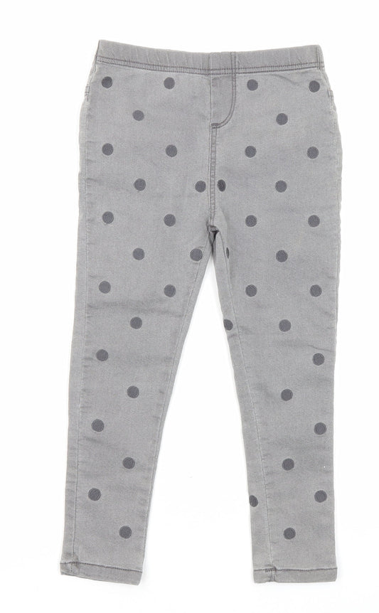 Marks and Spencer Girls Grey Polka Dot Cotton Jegging Jeans Size 5-6 Years Regular Pullover