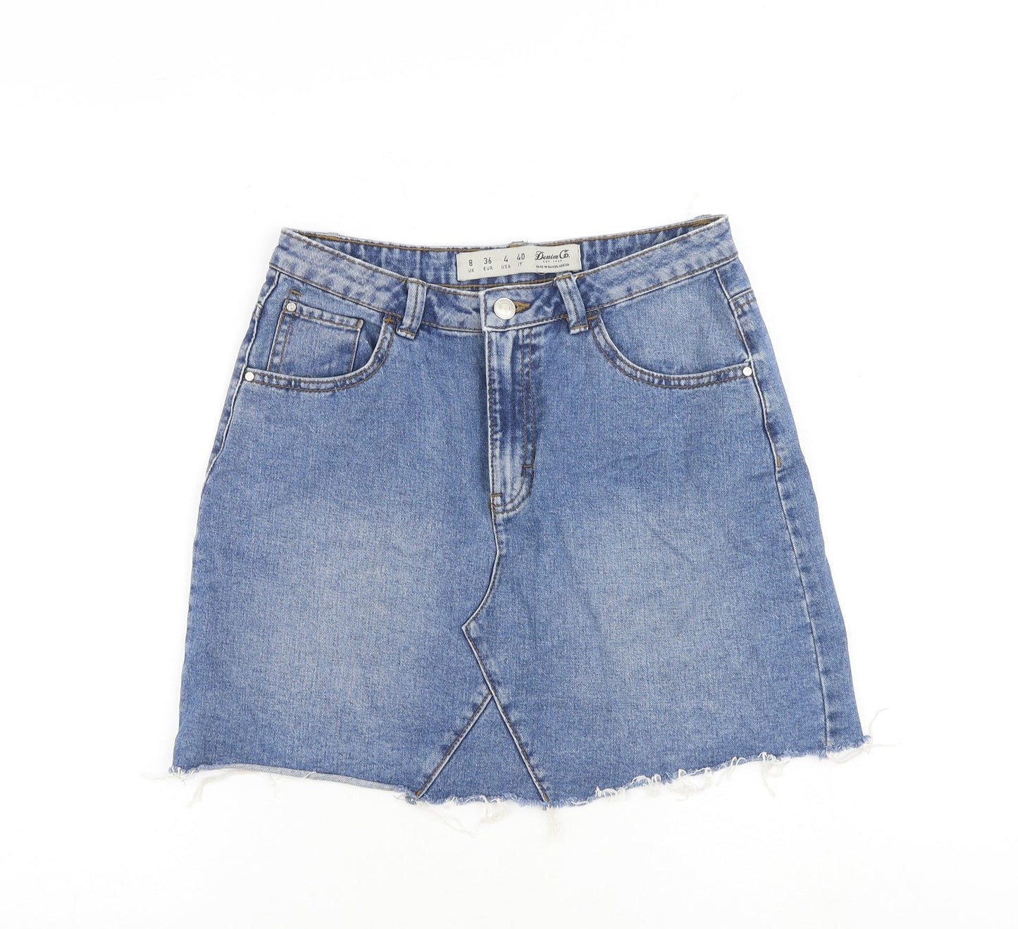 Denim & Co. Womens Blue Cotton A-Line Skirt Size 8 Zip