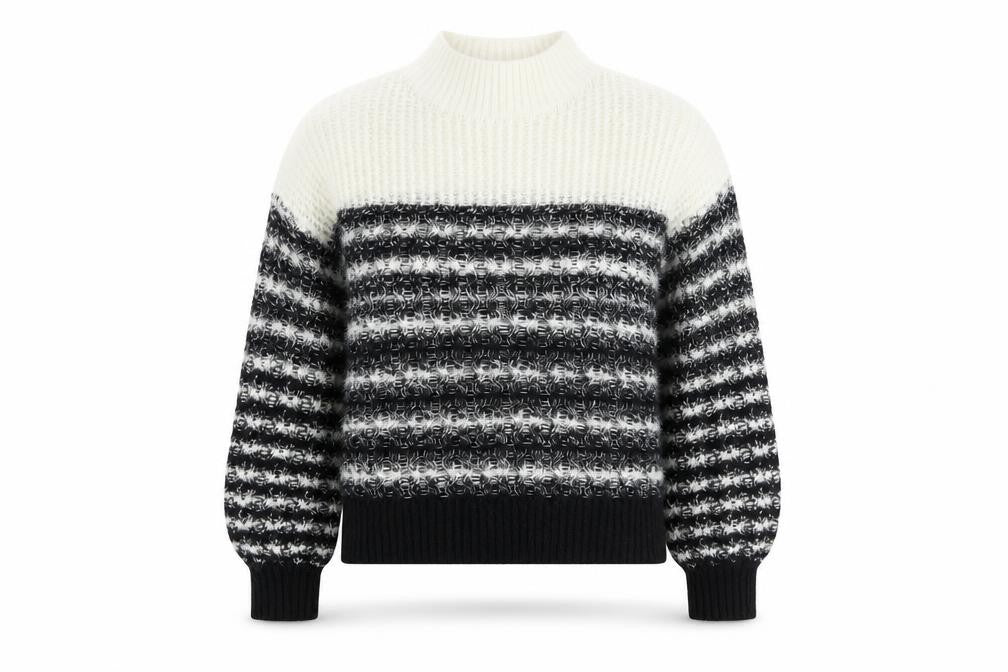 Caroline bliss Womens Black High Neck Striped Acrylic Pullover Jumper Size 8