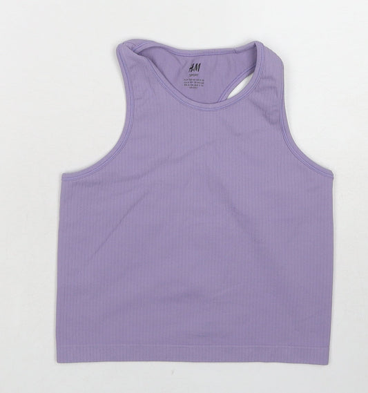 H&M Girls Purple Polyamide Basic Tank Size 8-9 Years Round Neck Pullover - 8-10 Years