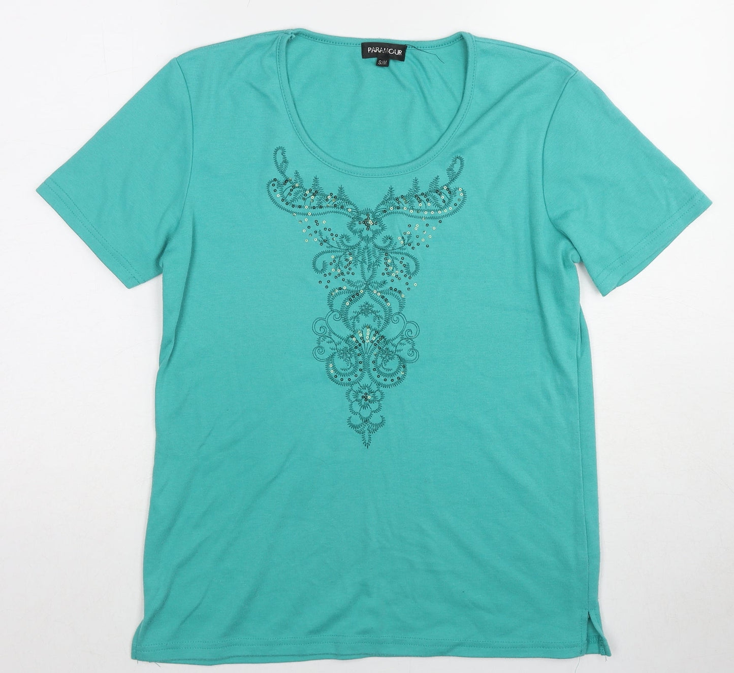 Paramour Womens Green Polyester Basic T-Shirt Size S Scoop Neck - Size S-M