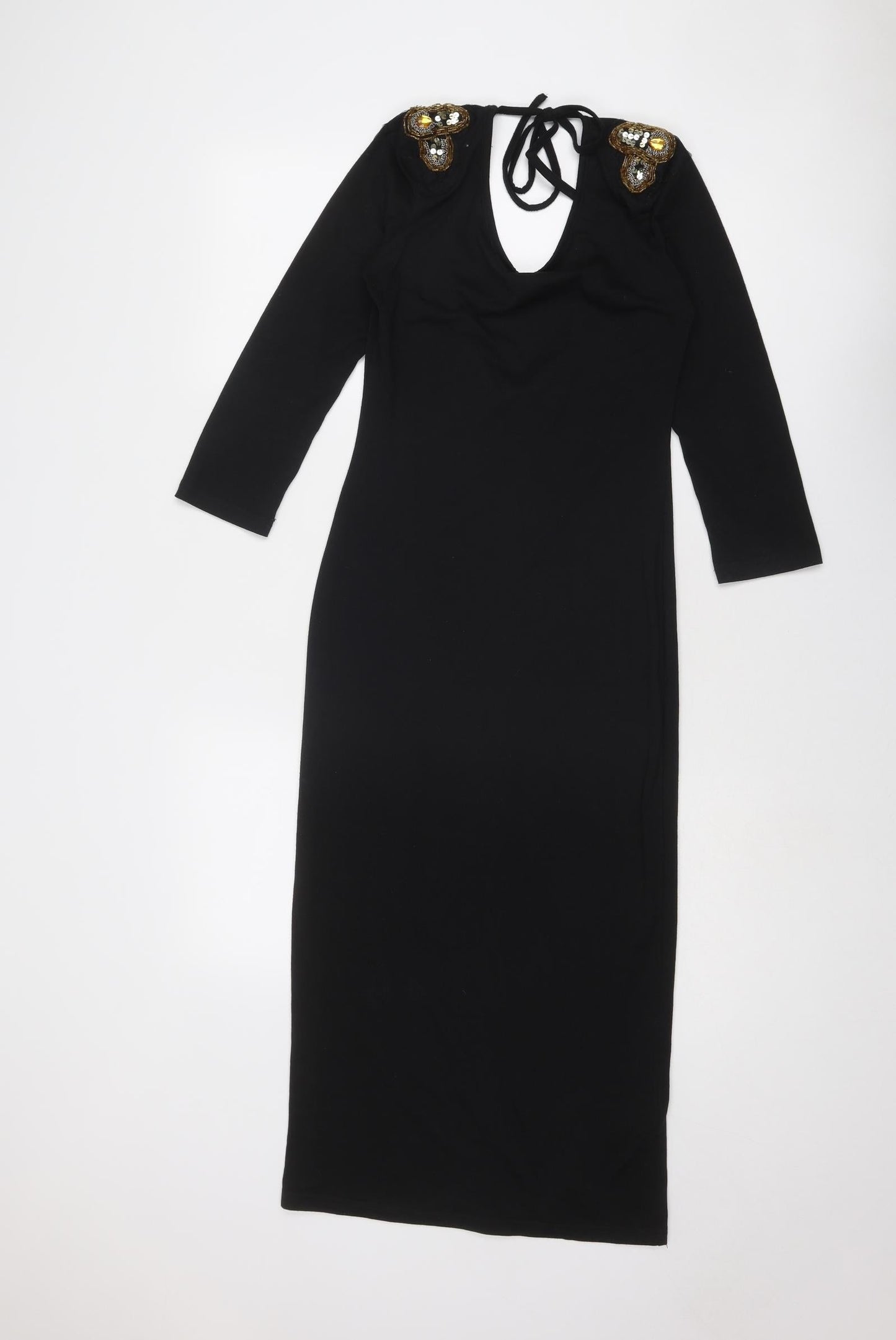 Rare Womens Black Cotton Shift Size 8 Scoop Neck Tie