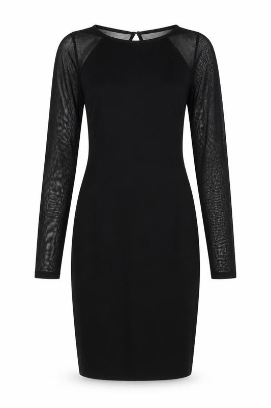 Miss Selfridge Womens Black Viscose Shift Size 8 Round Neck Zip - Sheer Sleeves