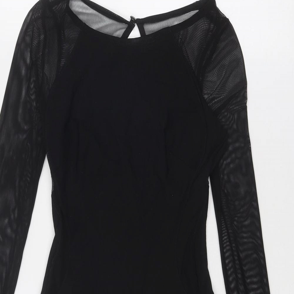Miss Selfridge Womens Black Viscose Shift Size 8 Round Neck Zip - Sheer Sleeves