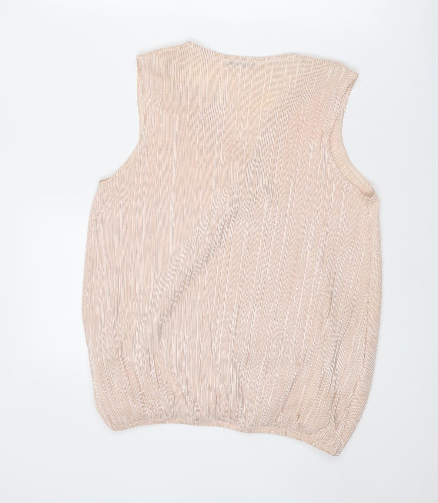 M&Co Womens Pink Striped Polyester Basic Tank Size 10 V-Neck