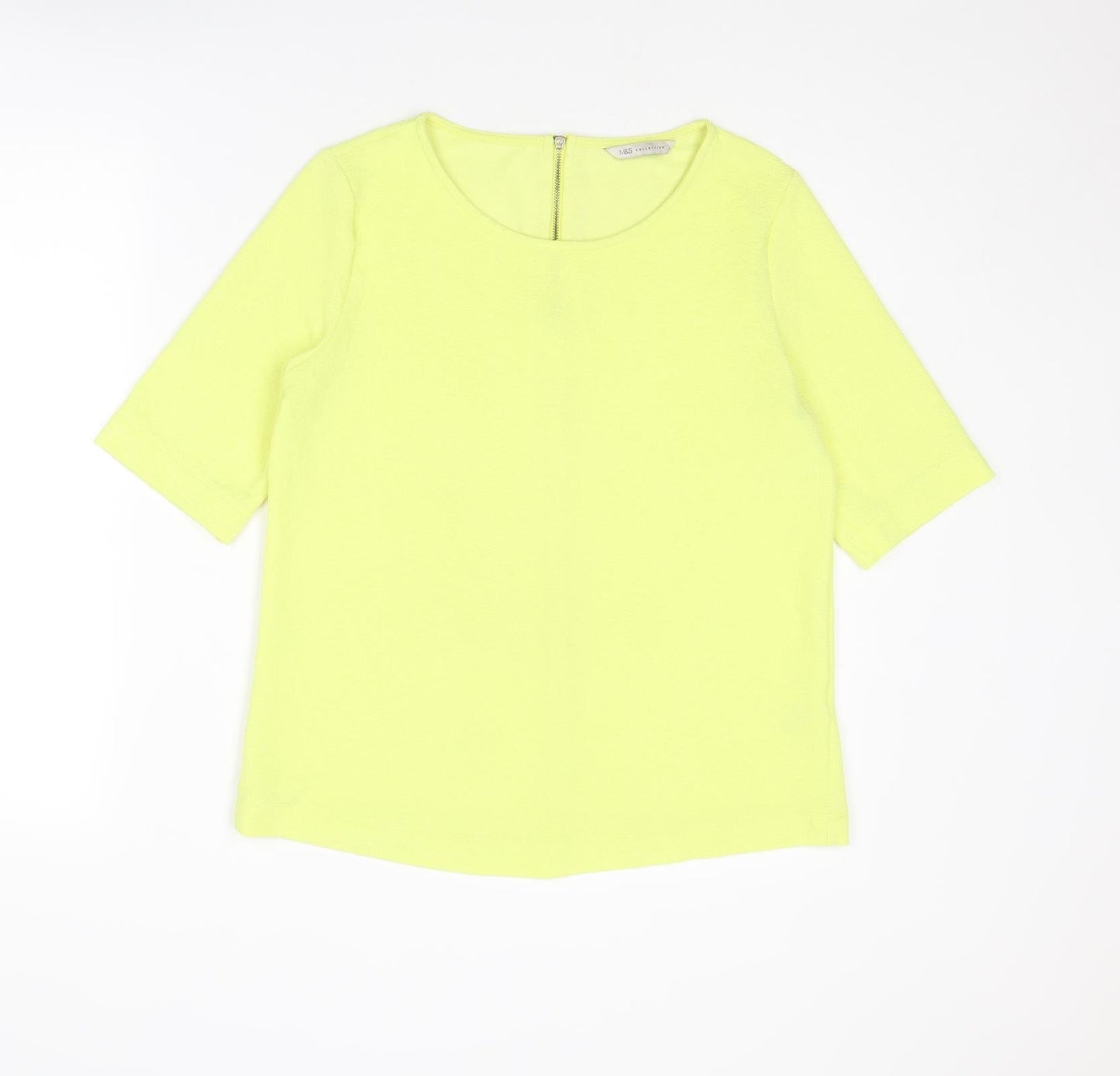 Marks and Spencer Womens Yellow Polyester Basic Blouse Size 12 Round Neck