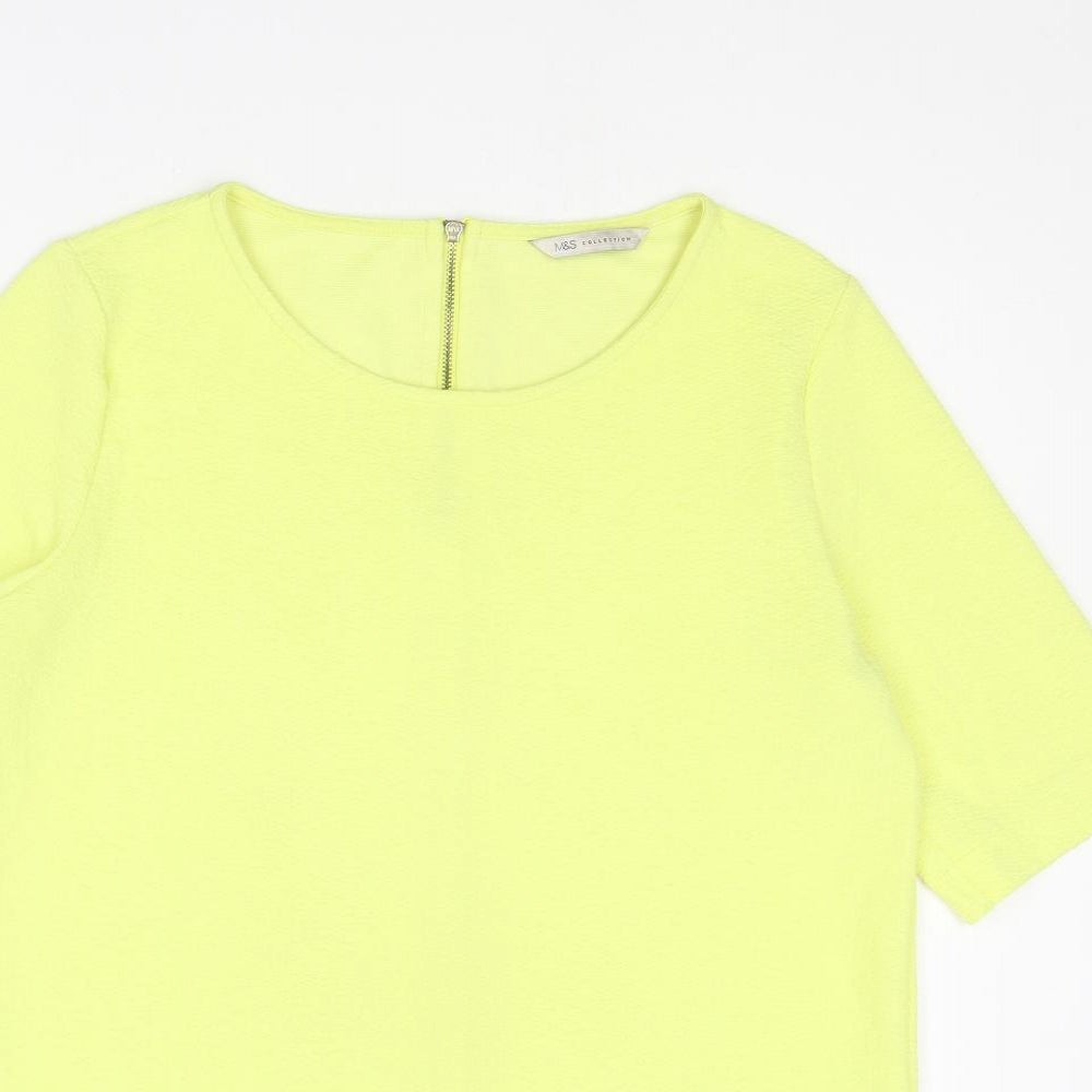 Marks and Spencer Womens Yellow Polyester Basic Blouse Size 12 Round Neck