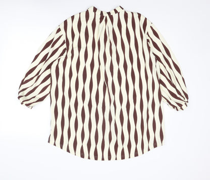 Next Womens Brown Geometric Polyester Basic Button-Up Size 12 Round Neck