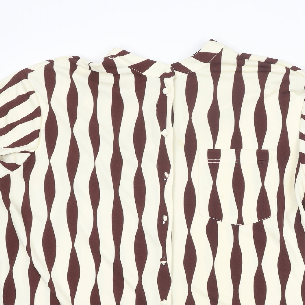 NEXT Womens Brown Geometric Polyester Basic Button-Up Size 12 Round Neck