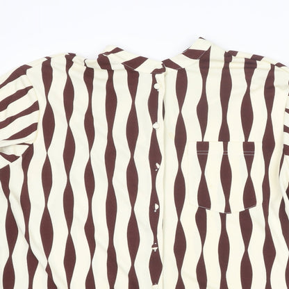 Next Womens Brown Geometric Polyester Basic Button-Up Size 12 Round Neck