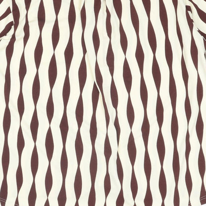 Next Womens Brown Geometric Polyester Basic Button-Up Size 12 Round Neck
