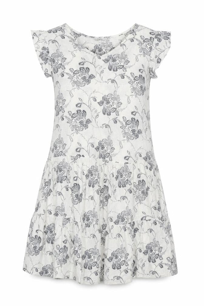 NEXT Womens White Floral Linen Fit & Flare Size 10 V-Neck Pullover