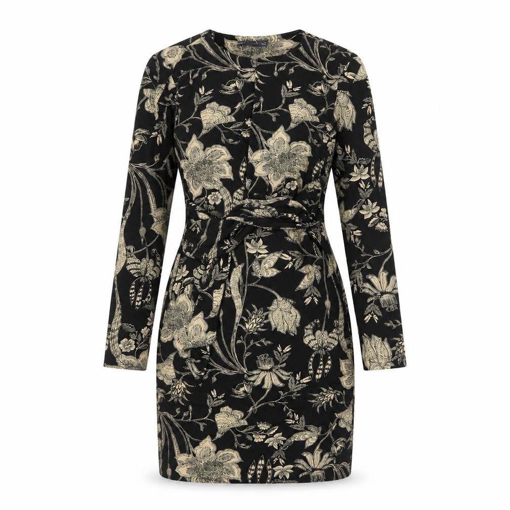 Marks & Spencer Womens Black Floral Viscose Sheath Size 10 Round Neck Pullover