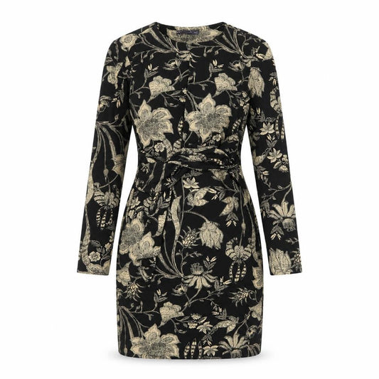 Marks & Spencer Womens Black Floral Viscose Sheath Size 10 Round Neck Pullover