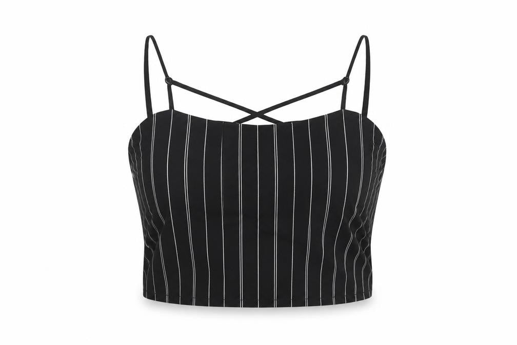 Divided by H&M Womens Black Striped Viscose Cropped Tank Size L Round Neck