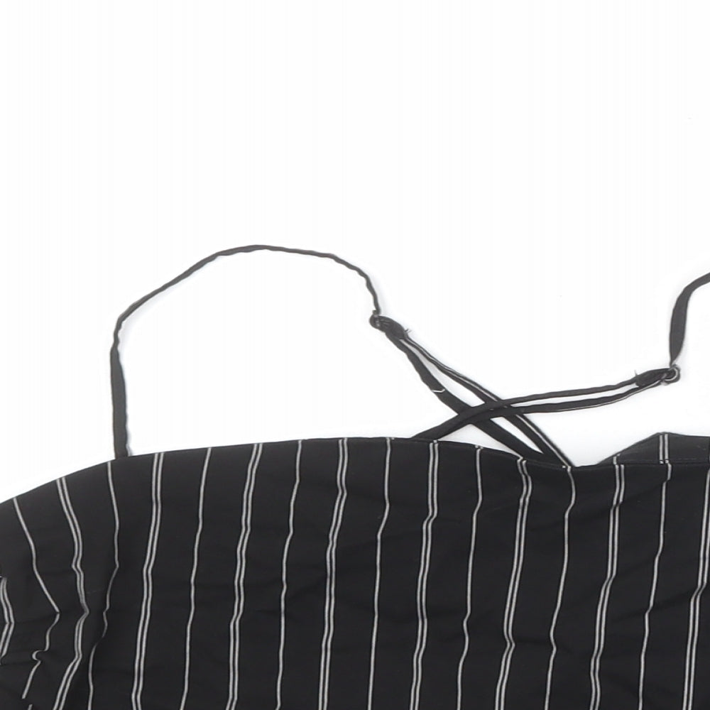 Divided by H&M Womens Black Striped Viscose Cropped Tank Size L Round Neck