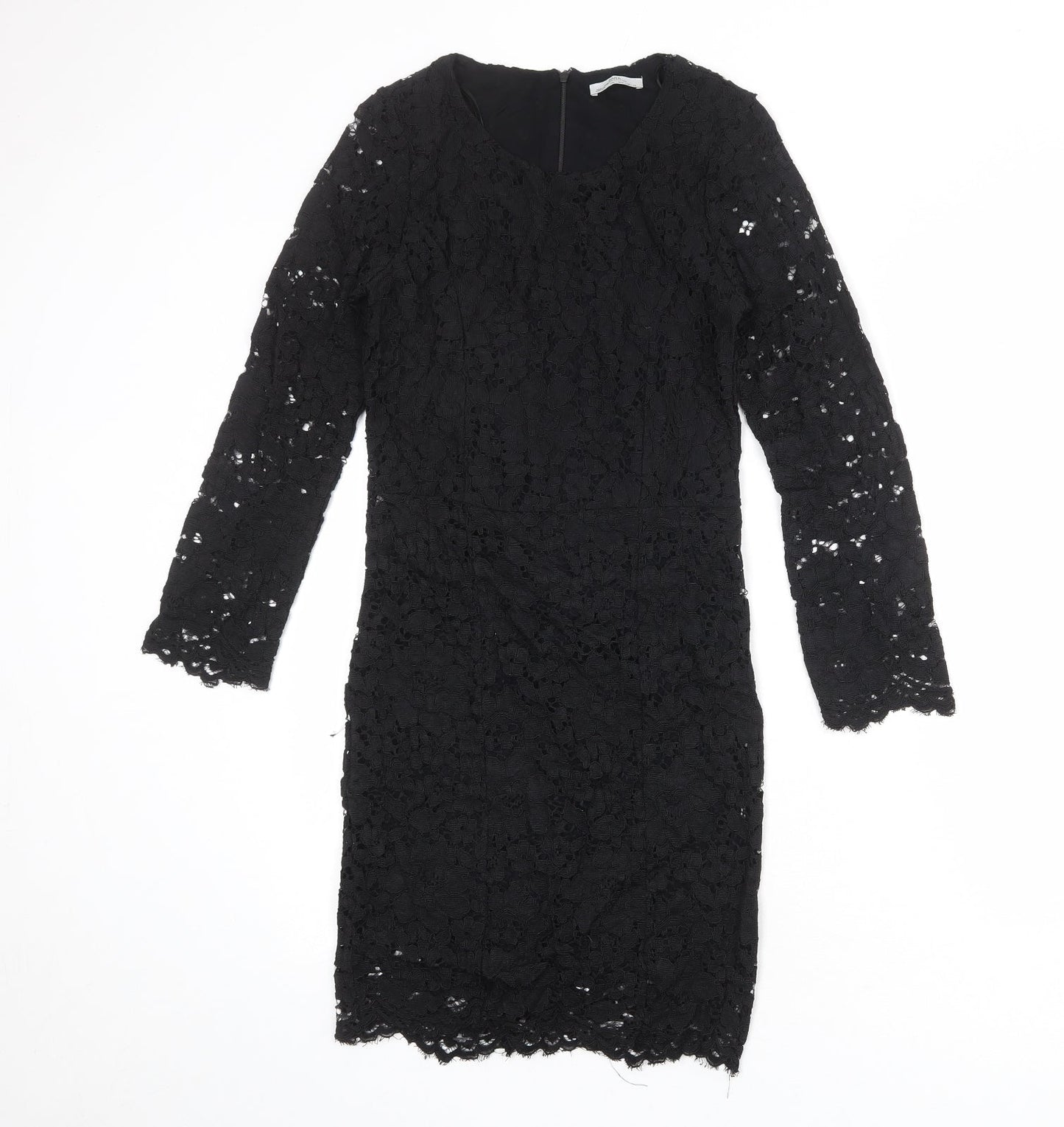 Zara Womens Black Viscose Pencil Dress Size S Round Neck Zip