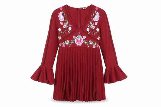 ASOS Womens Red Floral Polyester Shift Size 8 V-Neck Zip - Ruffle Sleeve