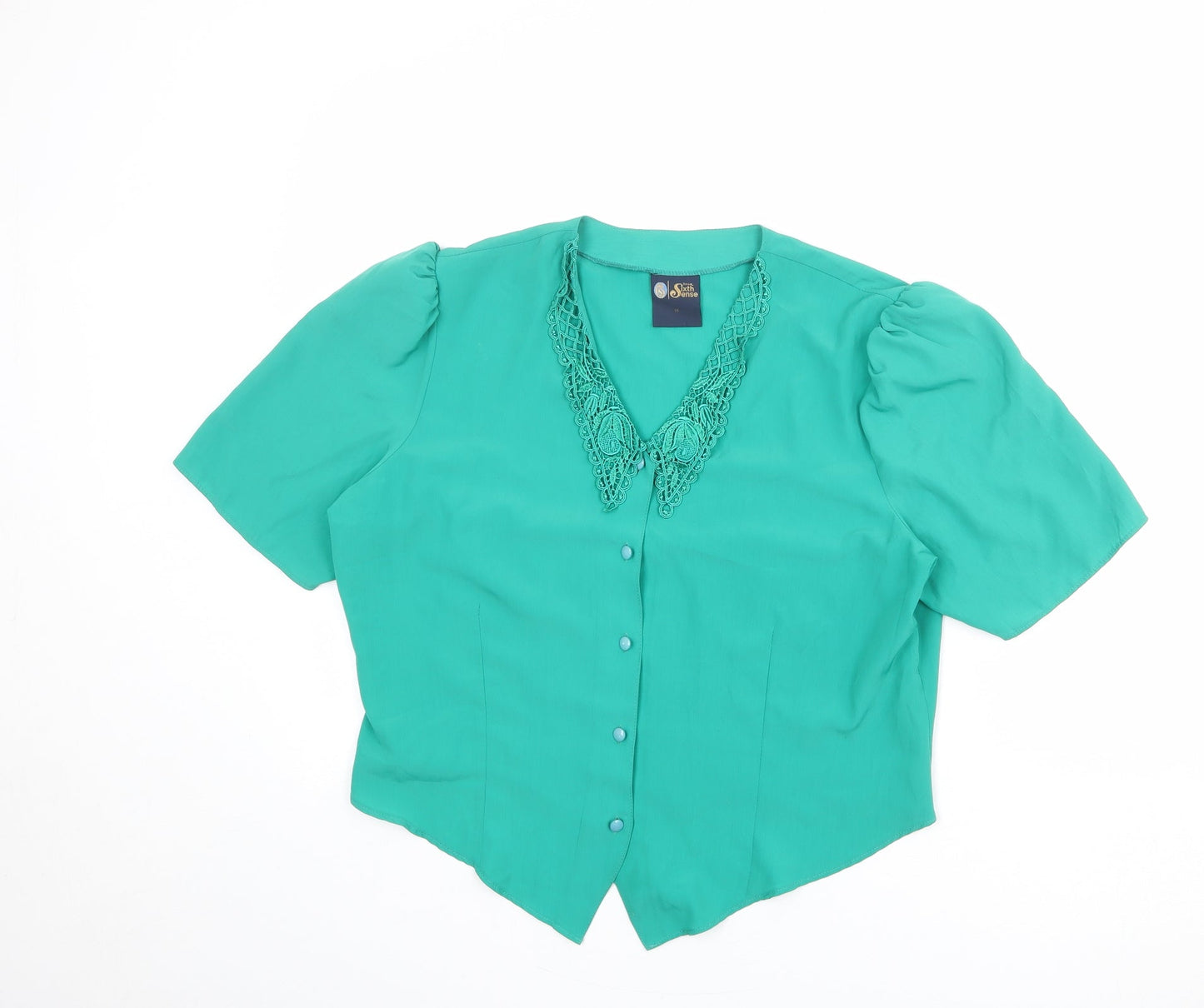 Your Sixth Sense Womens Green Polyester Basic Button-Up Size 16 V-Neck