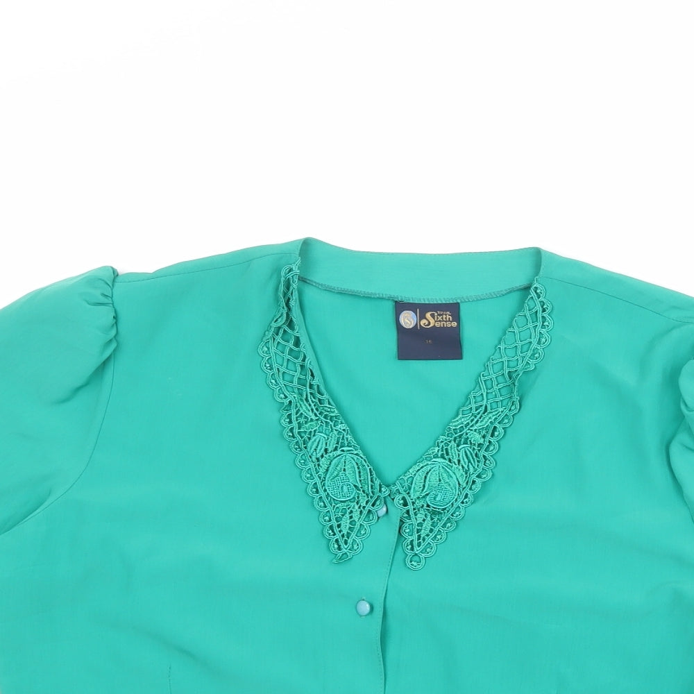 Your Sixth Sense Womens Green Polyester Basic Button-Up Size 16 V-Neck