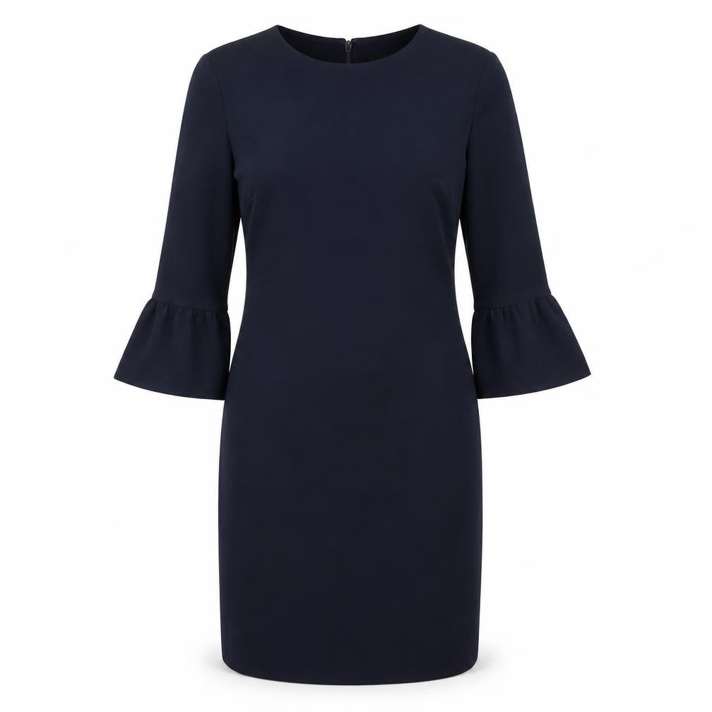 Debenhams Womens Blue Polyester Sheath Size 12 Round Neck Zip - Ruffle Sleeve