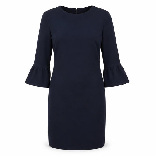 Debenhams Womens Blue Polyester Sheath Size 12 Round Neck Zip - Ruffle Sleeve