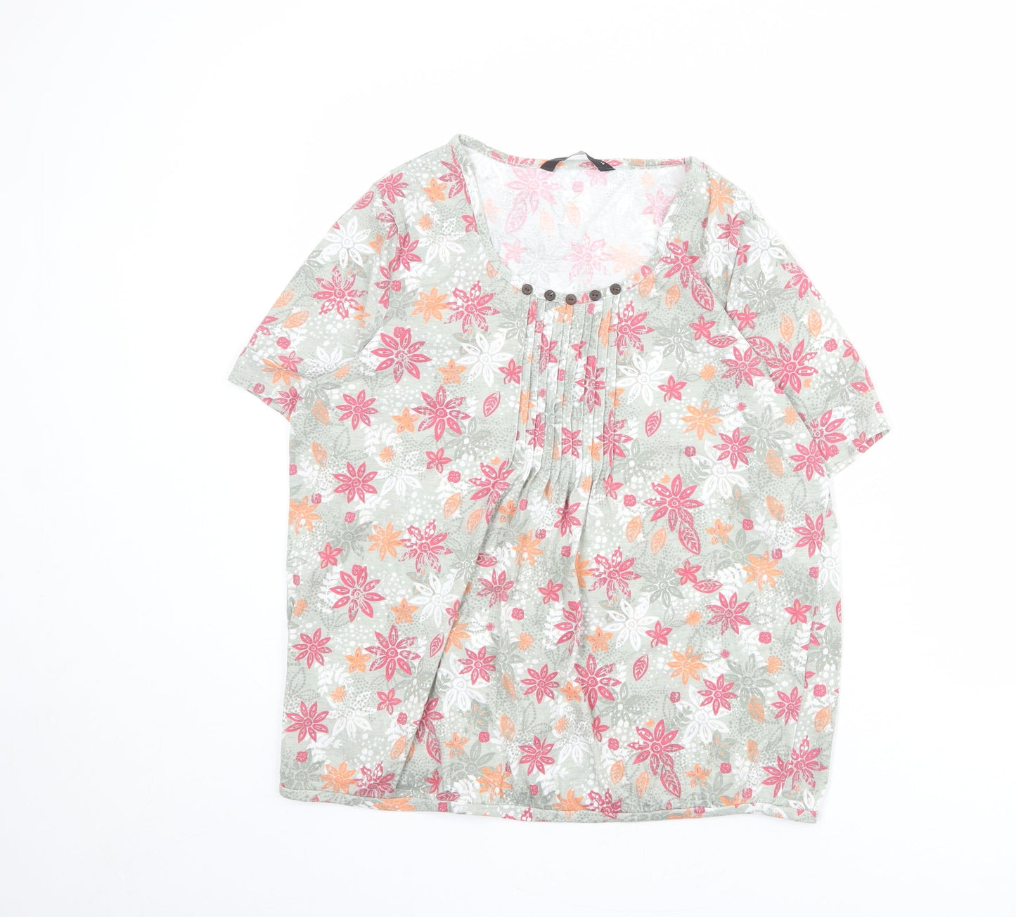 Bonmarché Womens Green Floral Polyester Basic Blouse Size 14 Round Neck